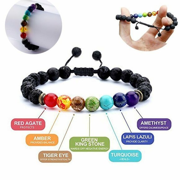 7 Chakra Healing Bracelet Volcanic Lava Bead Meditation - Picture 4 of 4